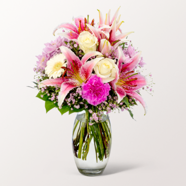Blumenstrauß Glücksmoment mit Vase & Ferrero Giotto 3er