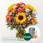 Premiumstrauß Farbenfreude mit Premiumvase & Ferrero Giotto 3er