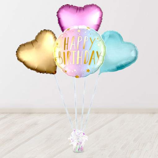 Heliumballon-Geschenk „Happy Birthday“ Rainbow Pastell Set Heliumballon-Geschenk „Happy Birthday“ Rainbow Pastell Set