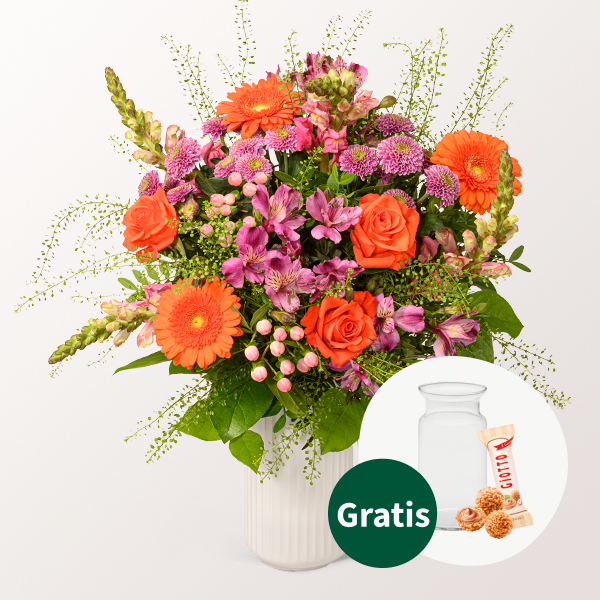 Blumenstrauß Blumensymphonie mit Vase & Ferrero Giotto 3er