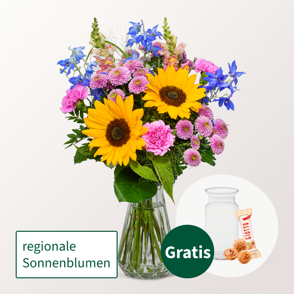 Blumenstrauß Lovely mit Vase & Ferrero Giotto 3er