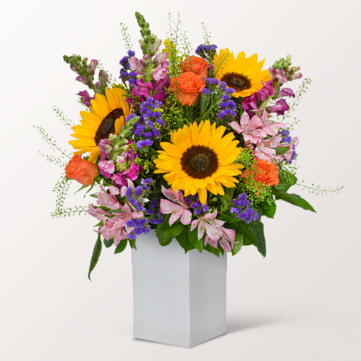 Premiumstrauß Große Freude mit Premiumvase & Ferrero Giotto 3er