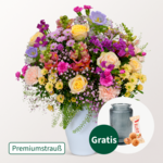 Premiumstrauß Märchengarten mit Premiumvase & Ferrero Giotto 3er
