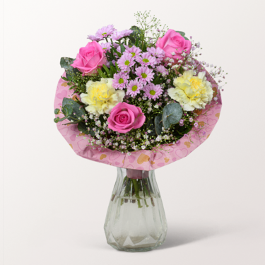 Blumenstrauß Danke Mama mit Vase & Ferrero Giotto 3er Blumenstrauß Danke Mama mit Vase & Ferrero Giotto 3er
