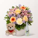 Mother's Day Set with Flower Bouquet, with vase & Wine Cocktail
