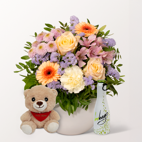 Mother's Day Set with Flower Bouquet, with vase & Wine Cocktail