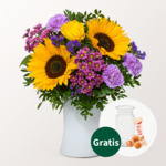 Blumenstrauß Farbenfroh mit Vase & Ferrero Giotto 3er