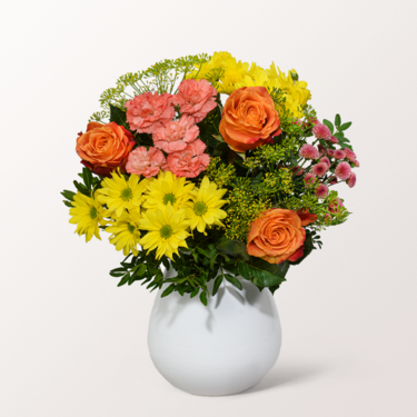 Blumenstrauß Sonnenfreude mit Vase & Ferrero Giotto 3er