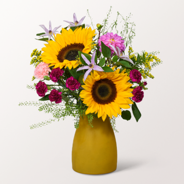 Blumenstrauß Sonnentag mit Vase & Ferrero Giotto 3er