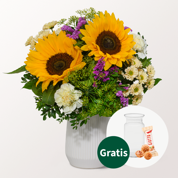 Blumenstrauß Sommergedicht mit Vase & Ferrero Giotto 3er