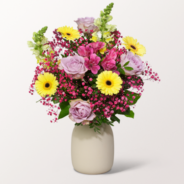Flower Bouquet Sommerfreude with vase & 3 Ferrero Giotto