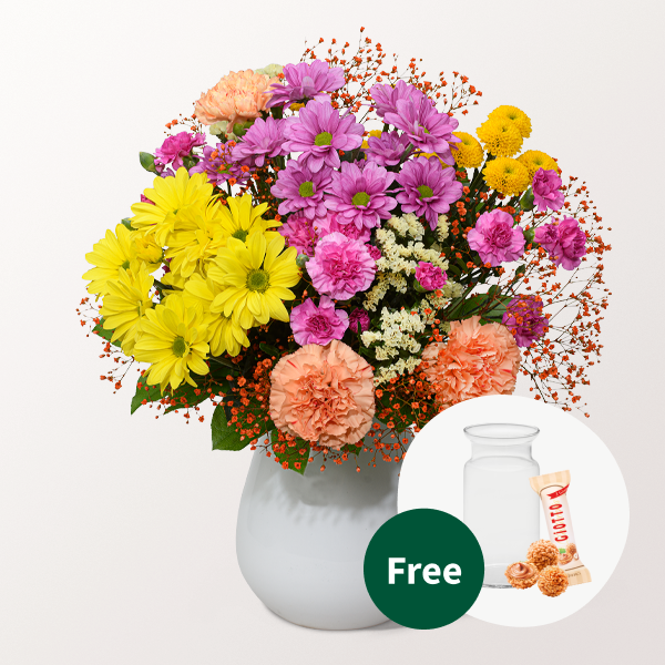 Flower Bouquet Sommergarten with vase & 3 Ferrero Giotto
